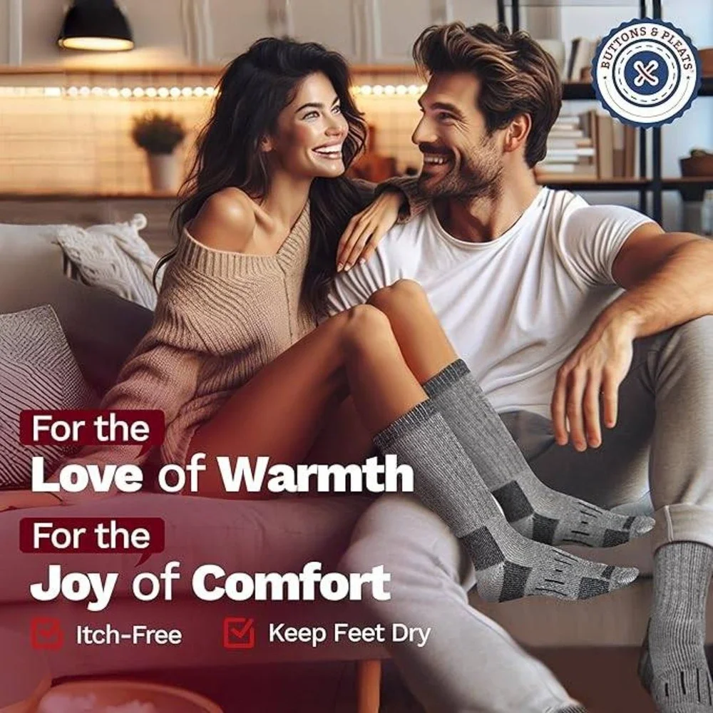 Buttons & Pleats Mens Merino Wool Blend Thermal Crew Socks 5‎ Pair Pack Grey